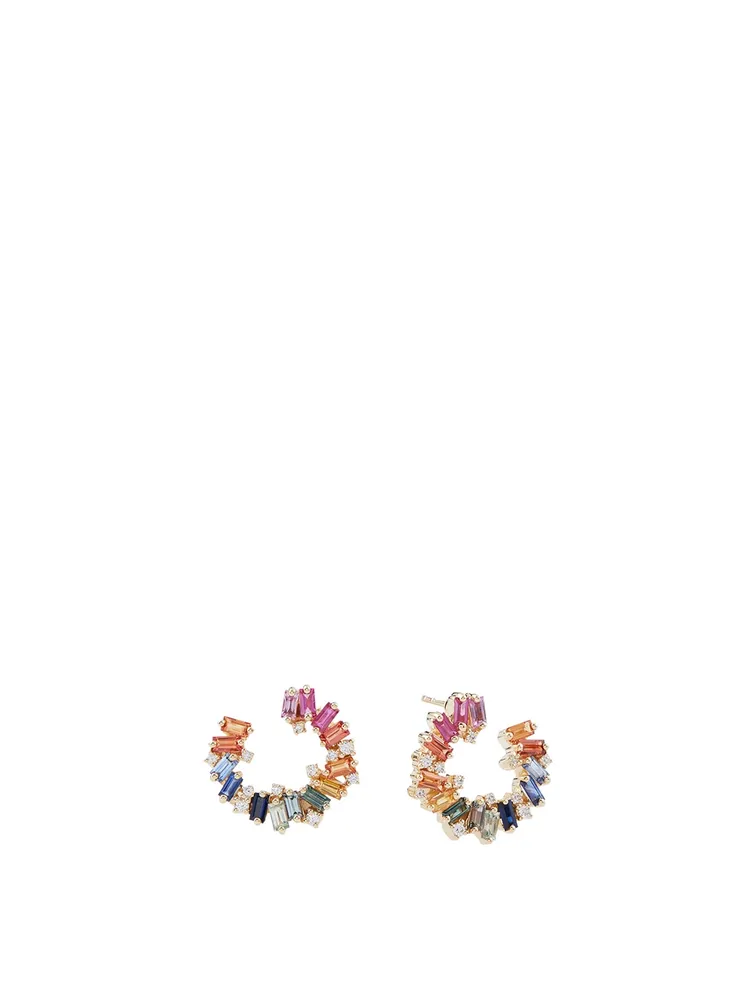 Rainbow Fireworks 18K Gold Spiral Earrings With Mixed Sapphires And Diamonds