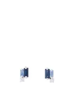 Rainbow Fireworks 18K White Gold Blue Sapphire Stud Earrings With Diamonds