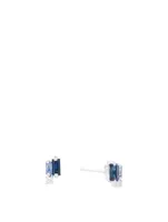 Rainbow Fireworks 18K White Gold Blue Sapphire Stud Earrings With Diamonds