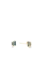 Rainbow Fireworks 18K Gold Green Sapphire Stud Earrings With Diamonds