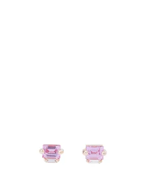 Rainbow Fireworks 18K Rose Gold Sapphire Stud Earrings With Diamonds