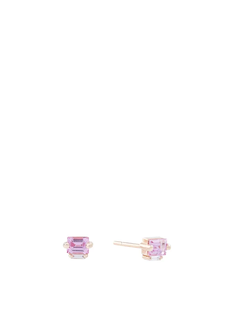 Rainbow Fireworks 18K Rose Gold Sapphire Stud Earrings With Diamonds