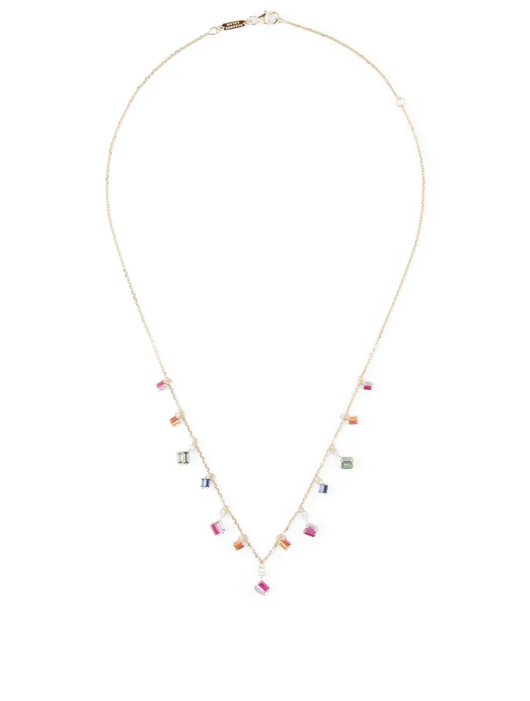 Rainbow Fireworks 18K Gold Shaker Necklace With Mixed Sapphires And Diamonds