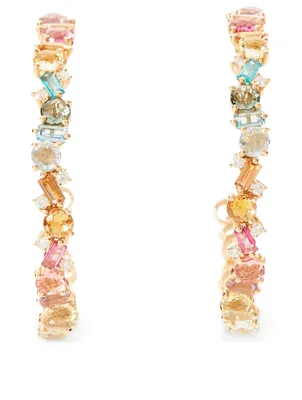 "One Of A Kind" 14K Gold Rainbow Hoop Earrings With Diamonds