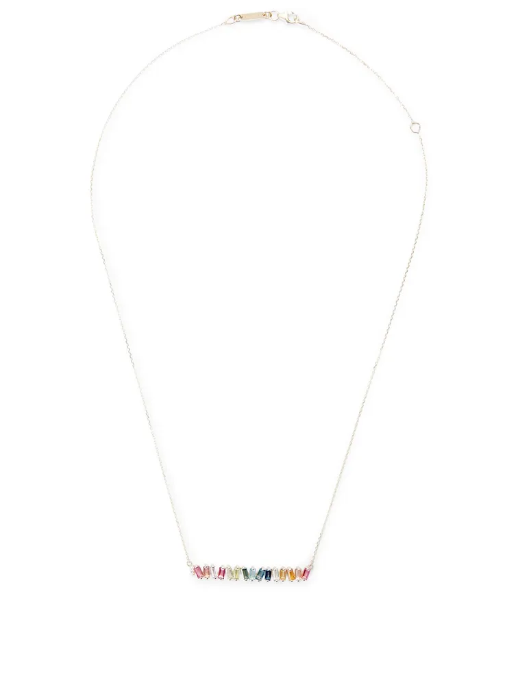 "One Of A Kind" 14K Gold Rainbow Bar Necklace With Diamonds