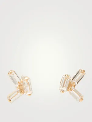 14K Rose Gold Stud Earrings With White Topaz