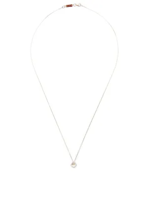 14K Gold Round Drop Pendant Necklace With White Topaz