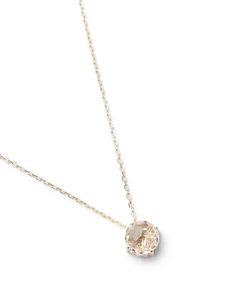 14K Gold Round Drop Pendant Necklace With White Topaz