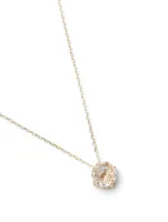 14K Gold Round Drop Pendant Necklace With White Topaz