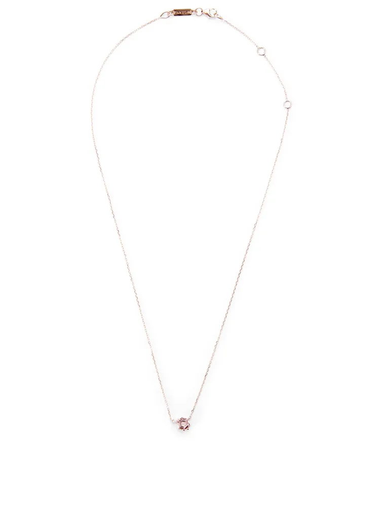 14K Rose Gold Three-Way Hexagon Pendant Necklace With Morganite Topaz And Diamond