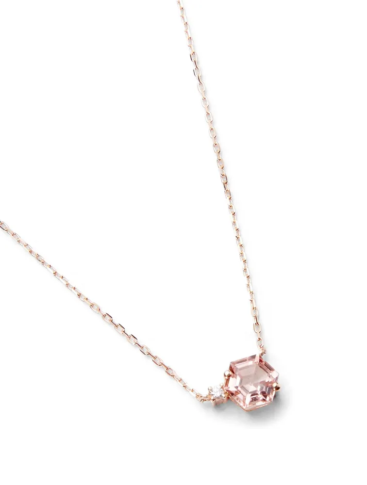 14K Rose Gold Three-Way Hexagon Pendant Necklace With Morganite Topaz And Diamond