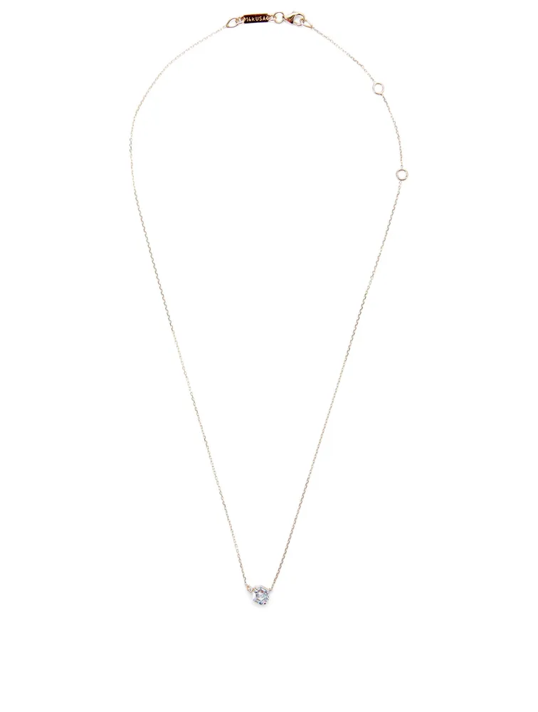 14K Gold Three-Way Hexagon Pendant Necklace With Blue Topaz And Diamond