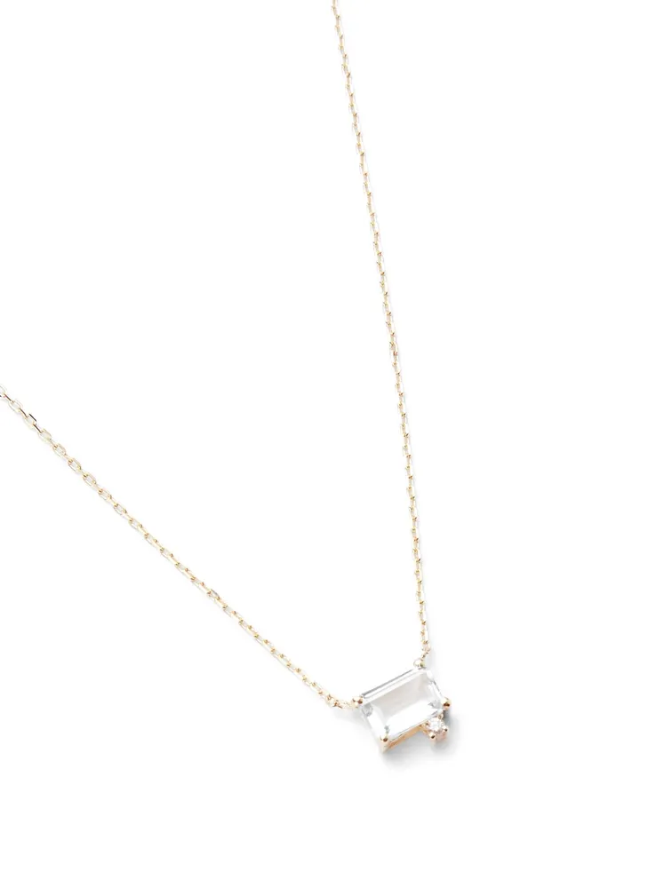 14K Gold Three-Way Pendant Necklace With White Topaz And Diamond