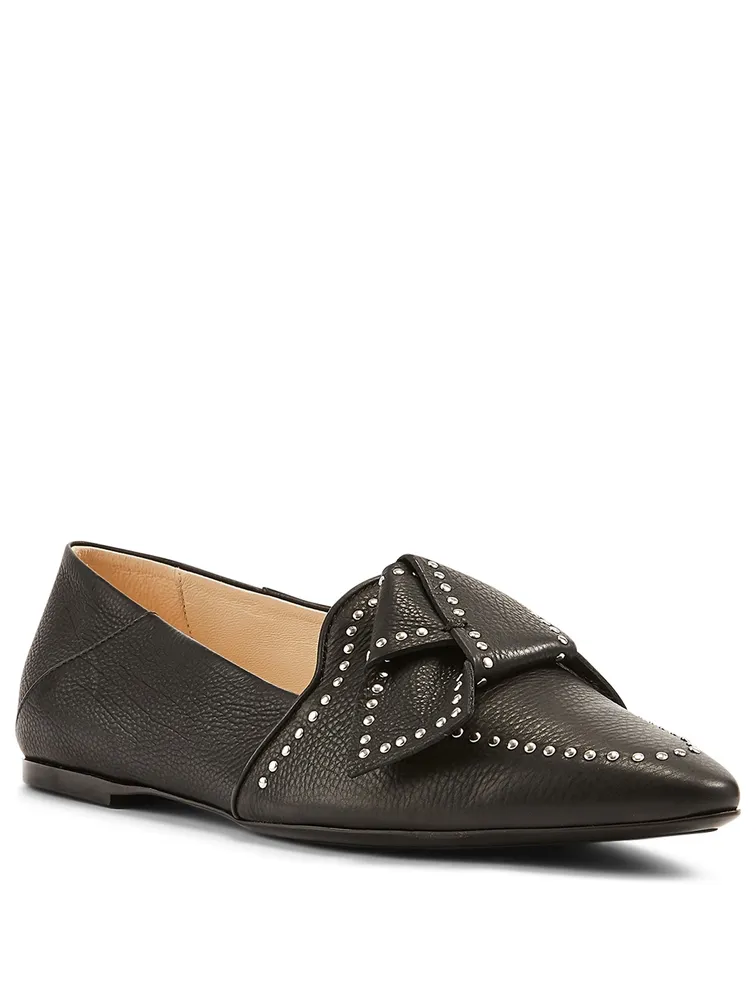 Leather Ballet Flats With Studded Bow