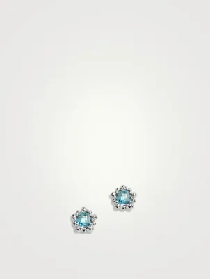 Micro Dew Drop Sterling Silver Stud Earrings With Swiss Blue Topaz