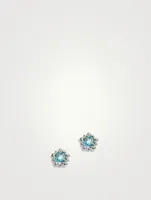 Micro Dew Drop Sterling Silver Stud Earrings With Swiss Blue Topaz