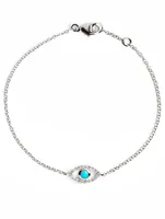 Classique Sterling Silver Evil Eye Bracelet With Sleeping Beauty Turquoise And White Sapphires
