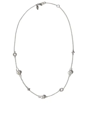 Cléo Sterling Silver Geometric Crew Necklace With Pearls And White Sapphire