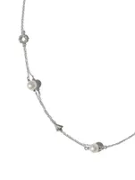 Cléo Sterling Silver Geometric Crew Necklace With Pearls And White Sapphire