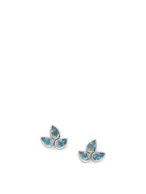 Bouquet Sterling Silver Fleur de Lis Stud Earrings With Swiss Blue Topaz