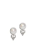 Cléo Sterling Silver Spear Baguette Pearl Stud Earrings With Topaz And White Sapphire