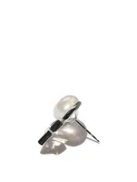 Cléo Sterling Silver Spear Baguette Pearl Stud Earrings With Topaz And White Sapphire