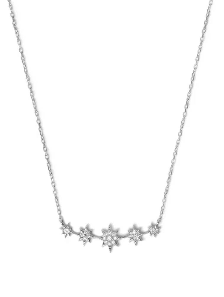 Aztec Sterling Silver North Star Mini Bar Necklace With White Sapphire