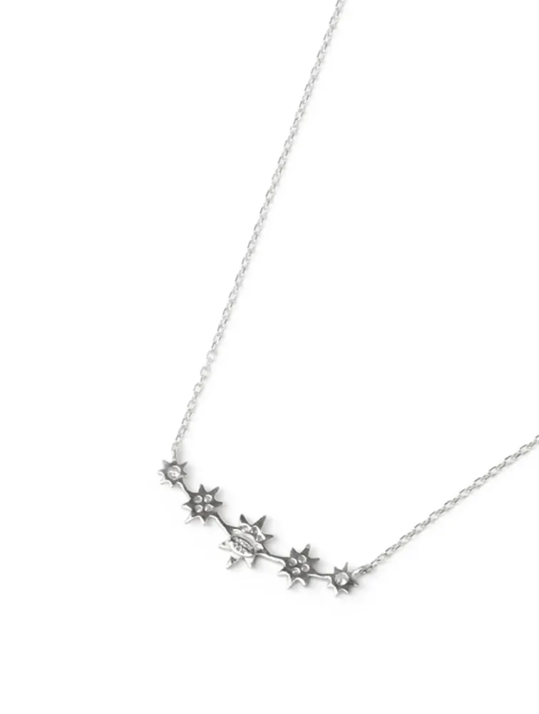 Aztec Sterling Silver North Star Mini Bar Necklace With White Sapphire