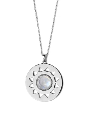 Aztec Sterling Silver Mayan Necklace With Rainbow Moonstone