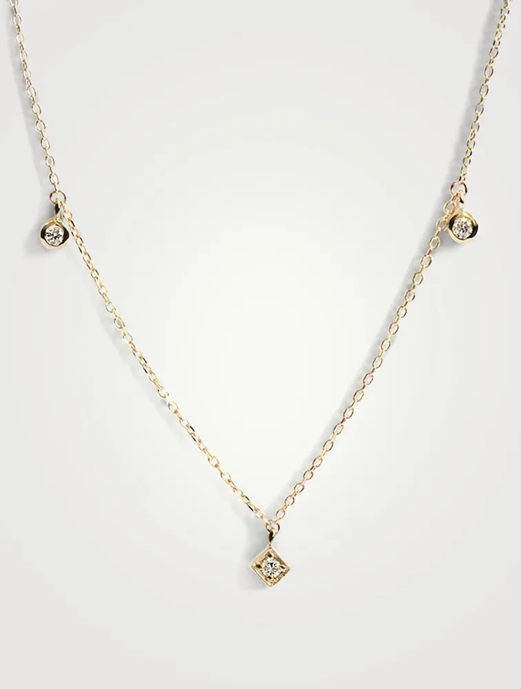 Cléo 14K Gold Floating Geometric Crew Necklace With Diamonds