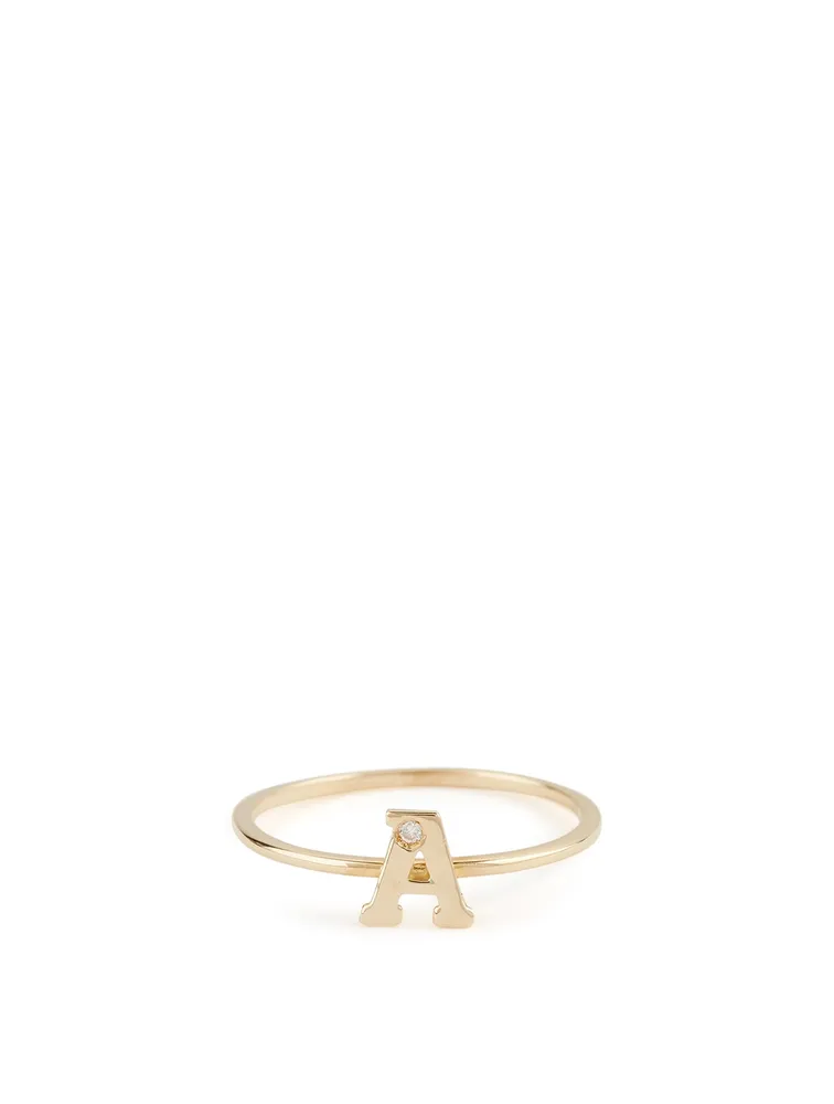 Love Letter 14K Gold Single Diamond Ring A to Z