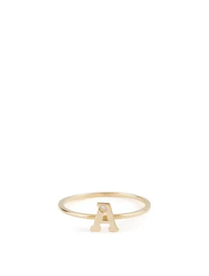 Love Letter 14K Gold Single Diamond Ring A to Z