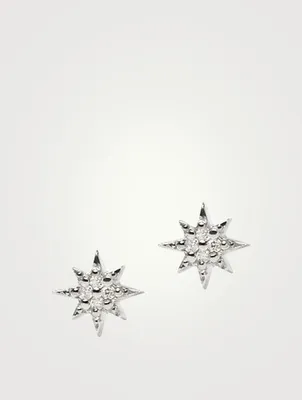 Micro Aztec Silver North Star Stud Earrings With White Sapphire