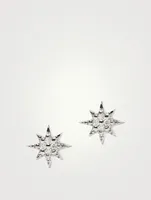 Micro Aztec Silver North Star Stud Earrings With White Sapphire