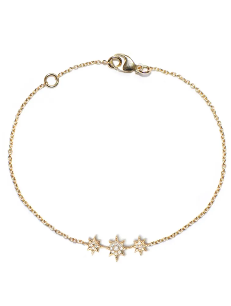 Aztec 14K Gold North Star Mini Bar Bracelet With Diamonds