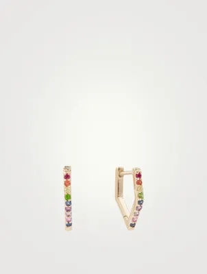 Cléo 14K Gold Geometric Huggie Hoop Earrings With Multicolour Sapphire And Tsavorite