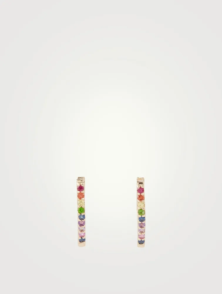 Cléo 14K Gold Geometric Huggie Hoop Earrings With Multicolour Sapphire And Tsavorite