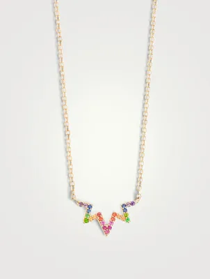 Aztec 14K Gold Starburst Rainbow Zig Zag Necklace With Multicolour Sapphire And Tsavorite