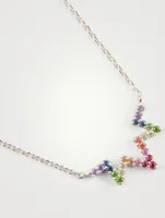 Aztec 14K Gold Starburst Rainbow Zig Zag Necklace With Multicolour Sapphire And Tsavorite