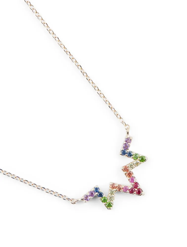 Aztec 14K Gold Starburst Rainbow Zig Zag Necklace With Multicolour Sapphire And Tsavorite