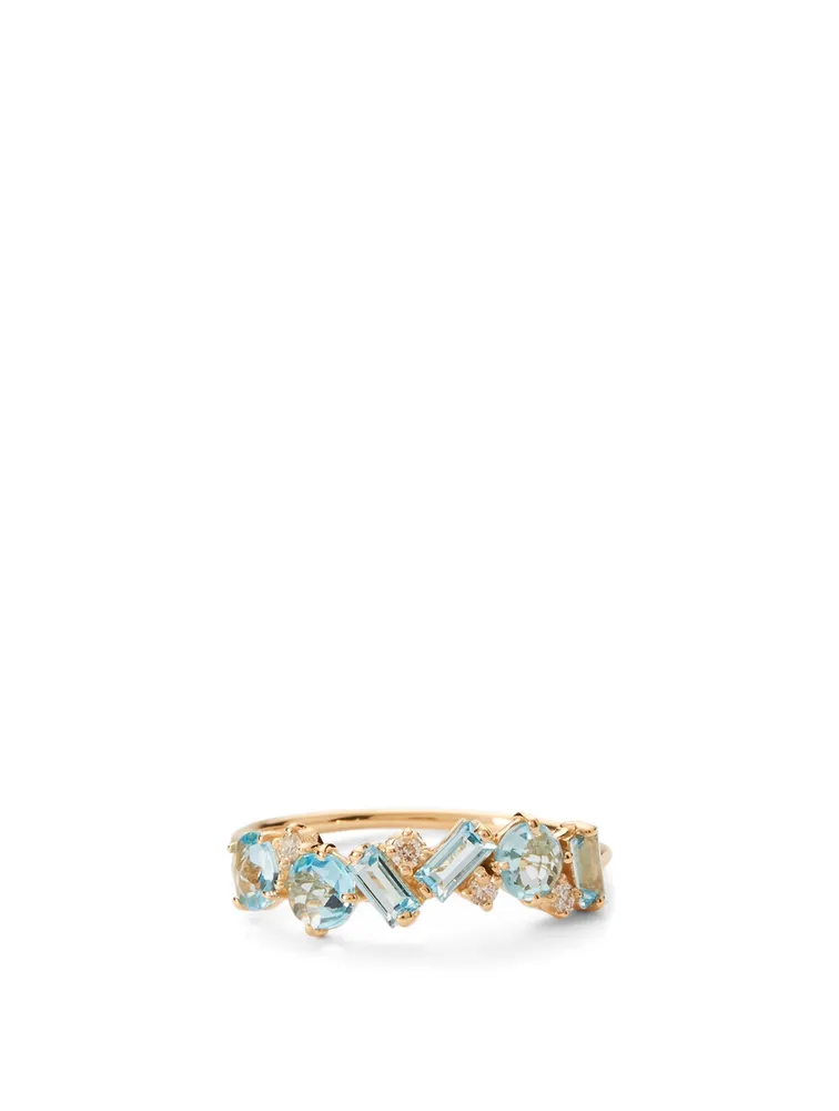 Amalfi 14K Gold Ring With Blue Topaz And Diamonds