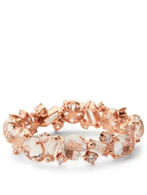 14K Rose Gold Eternity Band With White Topaz And Diamonds