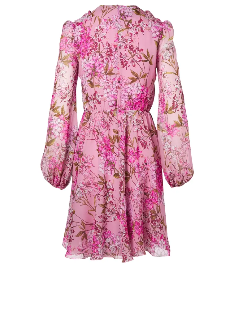 Silk Ruffled Dress Floral Print