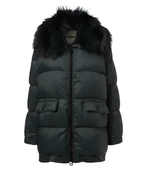 Oversized Down Puffer Coat With Fur