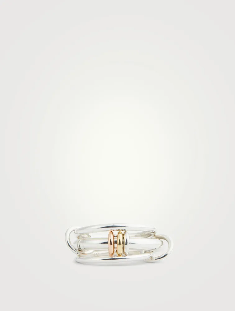 Gemini Sterling Silver Stacked Ring With 18K Rose And Yellow Gold Annulets