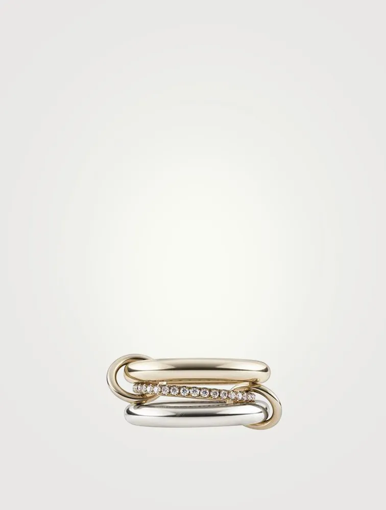 Libra 18K Yellow Gold And Sterling Silver Stacked Ring With Diamonds