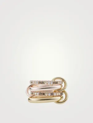 Cancer 18K Yellow And Rose Gold Stacked Ring With Diamonds