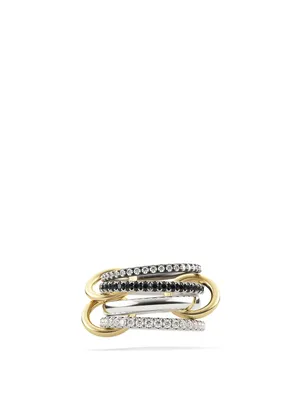 Sagittarius Sterling Silver And 18K Yellow Gold Stacked Ring With Diamonds