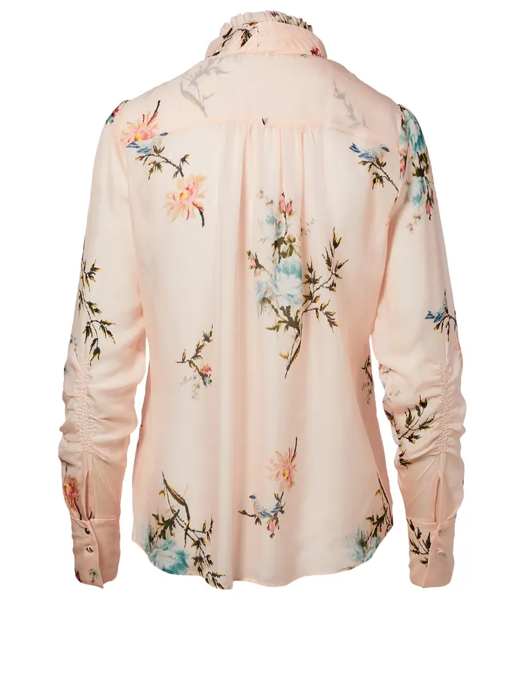 Elzie Silk Button-Up Blouse Floral Print