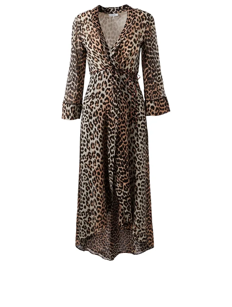 Mullin Georgette Wrap Dress Leopard Print